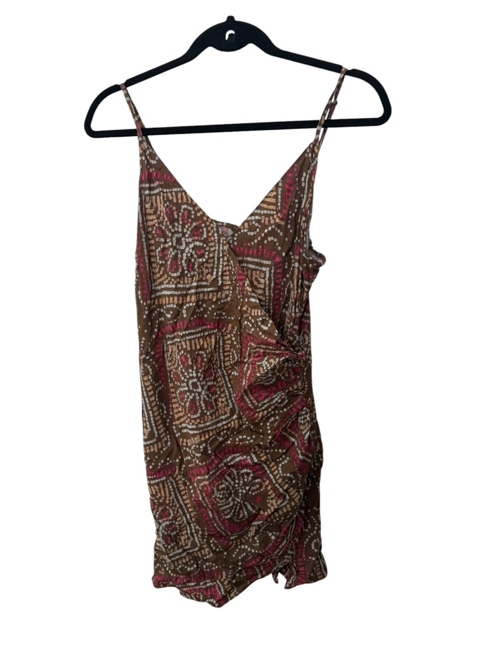 Urban Outfitters sleeveless Bohemian mini dress with a patterned wrap front sz L